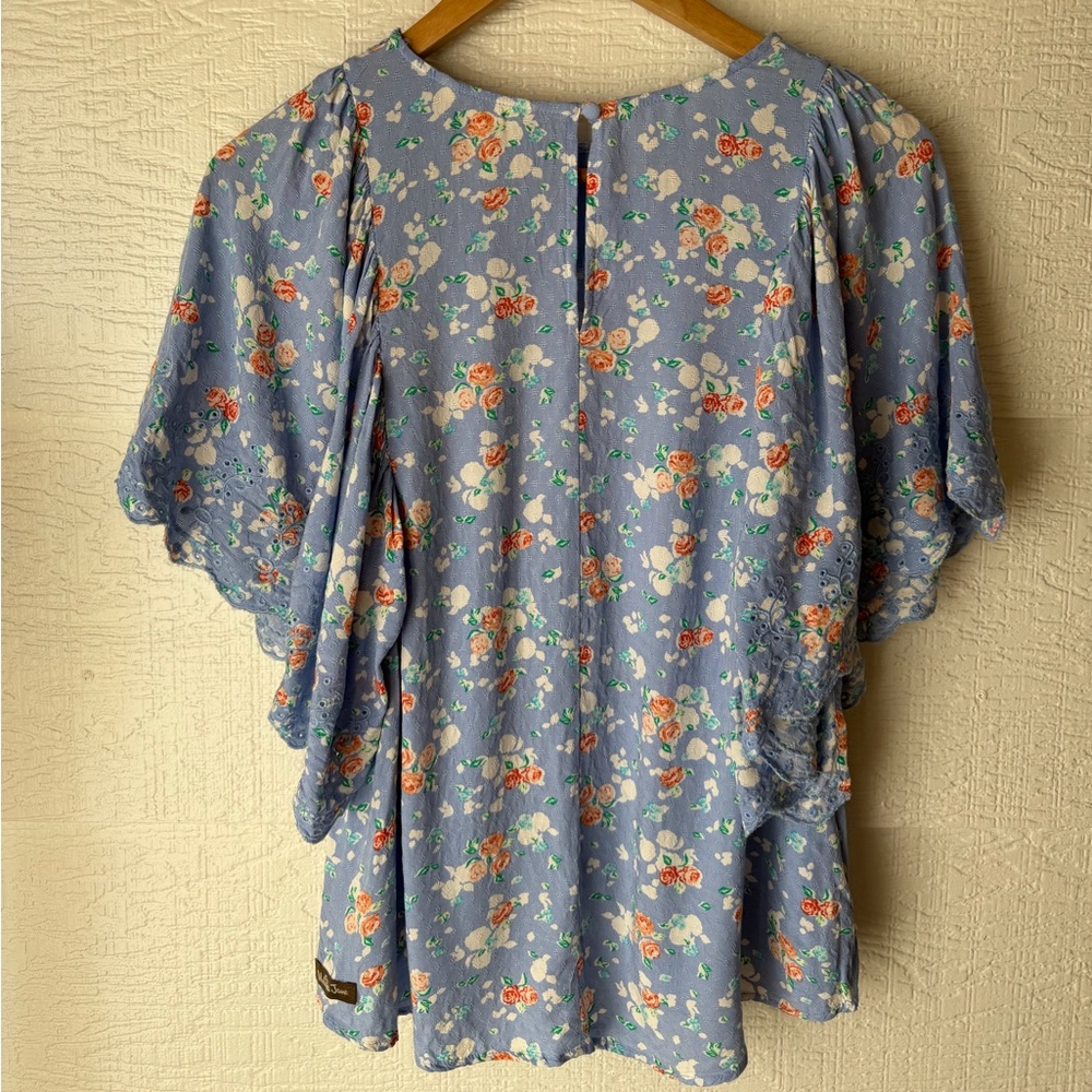 Matilda Jane Be Here Now Periwinkle Floral Lace Flutter Sleeve Top XS - Picture 6 of 9